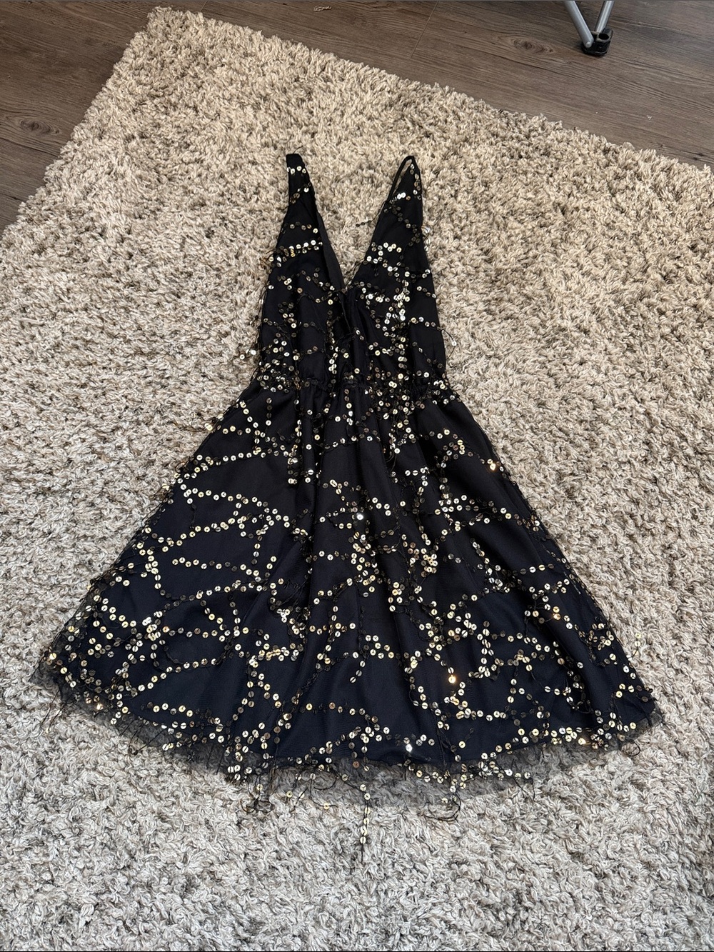 SHEIN Black Mini Dress with Gold Sequin Detail